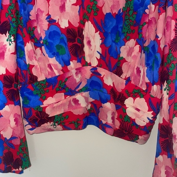 Zara Red and Blue Floral Set Blouse and Pants Size Small - Picture 6 of 15